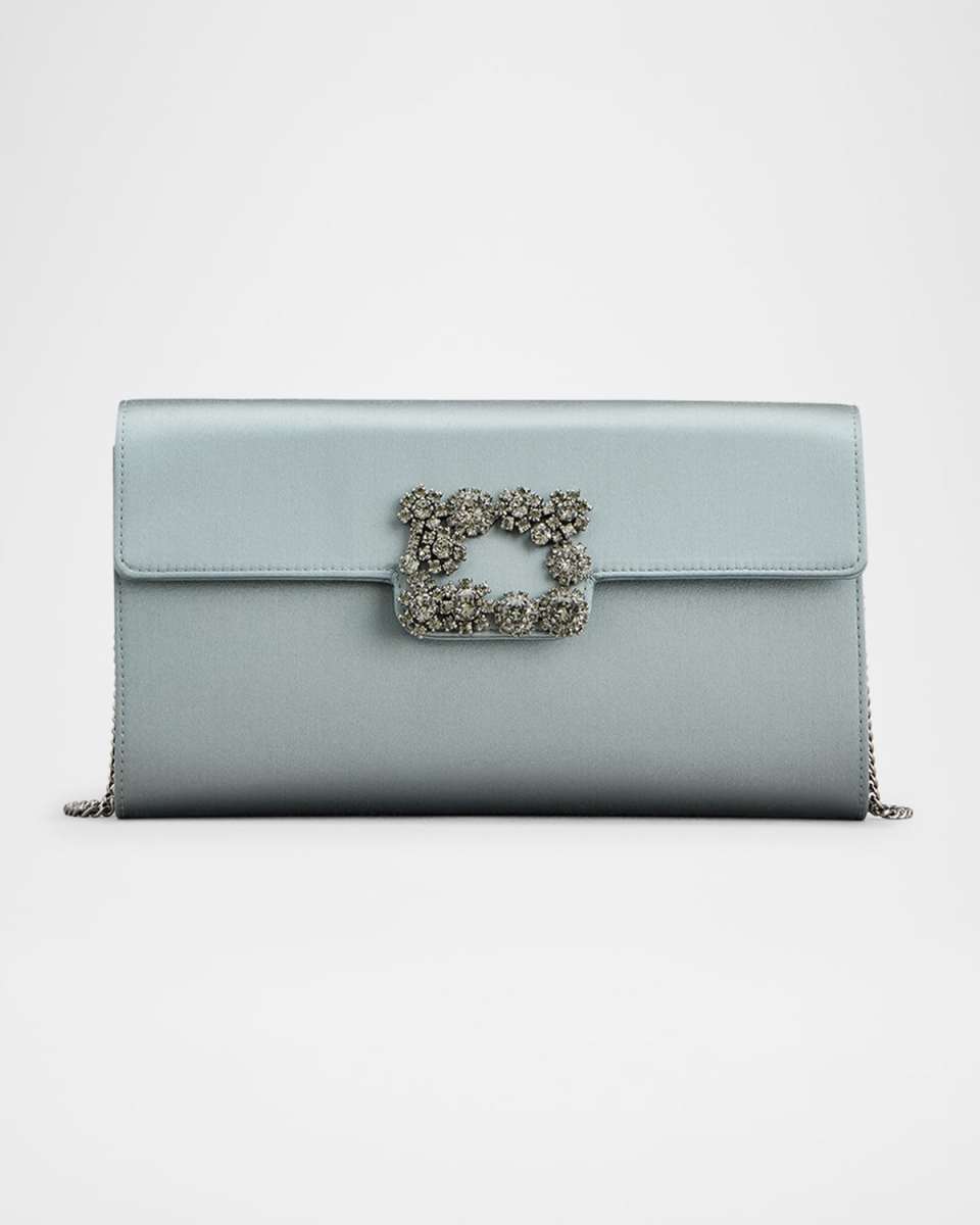 Flower Buckle Envelope Flap Satin Clutch Bag